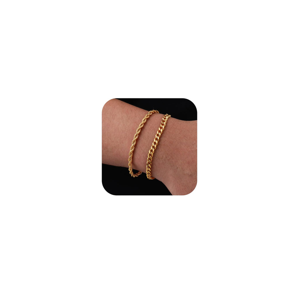 Pack 2 Pulseras Doradas para Hombre | Chapado en Oro 14K